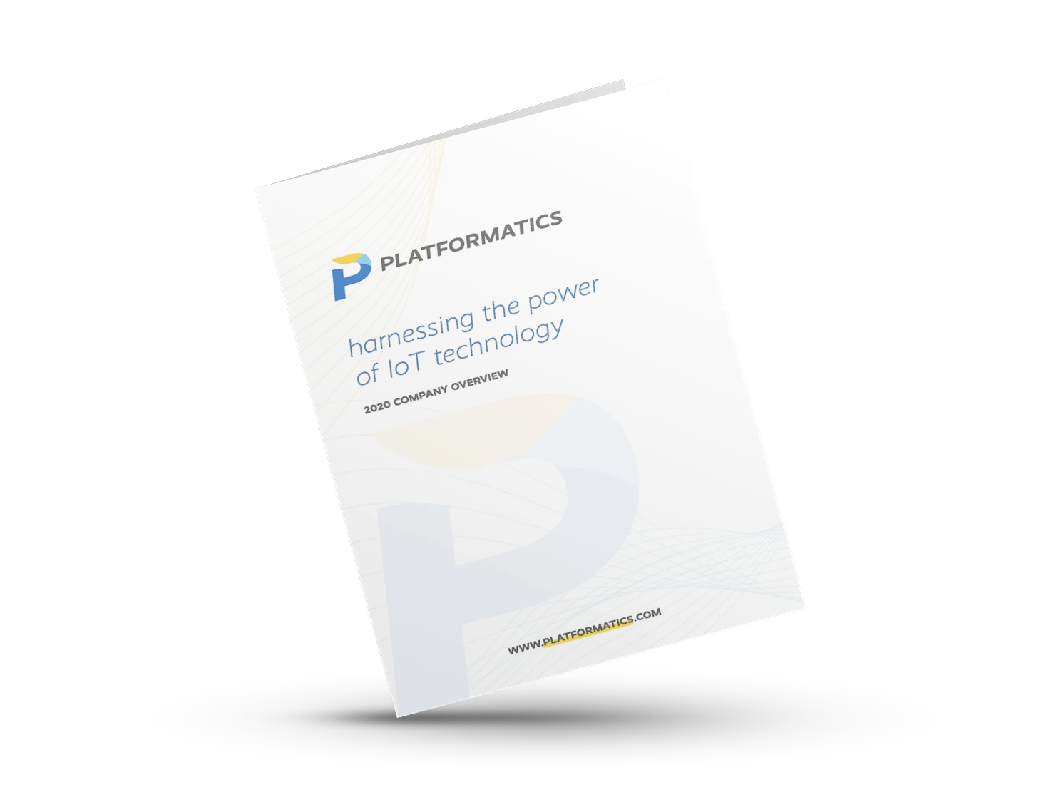 Front of the corporate Platformatics brochure; harnessing the power of IoT technology